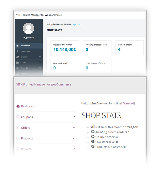 Skins do painel de front-end