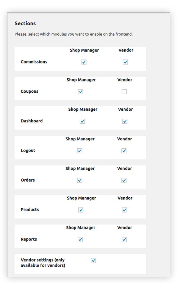 Enable sections for vendor