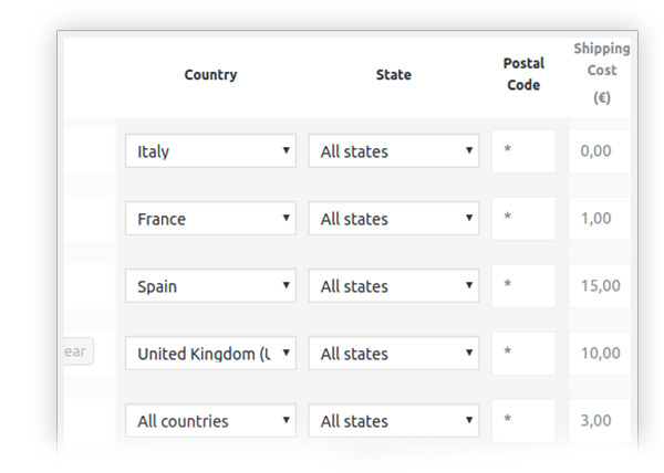 Set country for product shipping rule