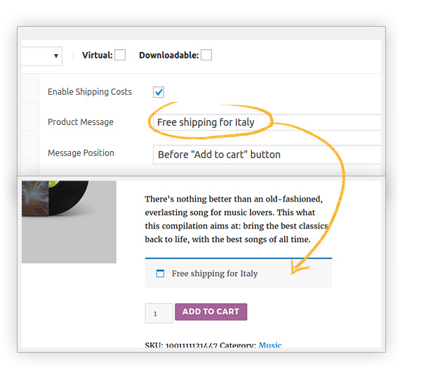 Set a custom message to show in the product page