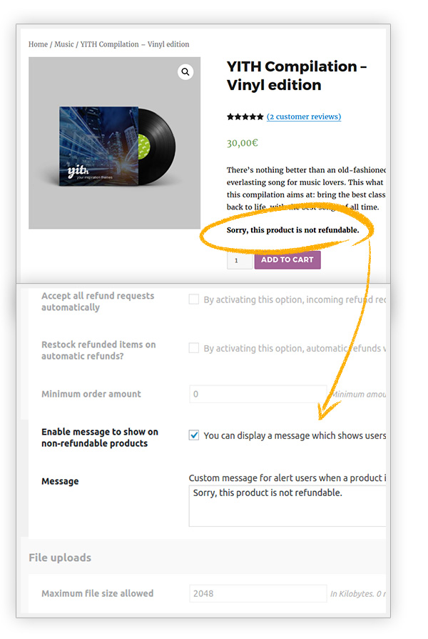 Show custom message on not-refundable products