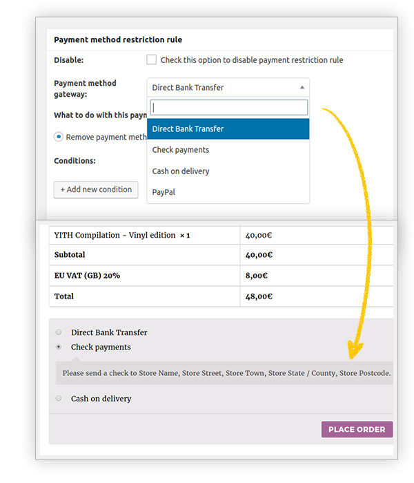 Select payment method gateway to remove