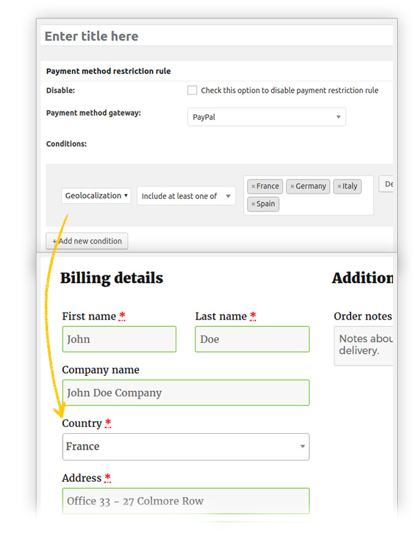 Set country for payment method restrcition condition