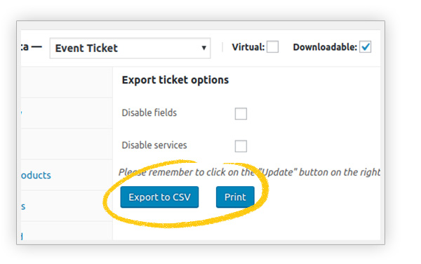 Exportar tíquetes para CSV