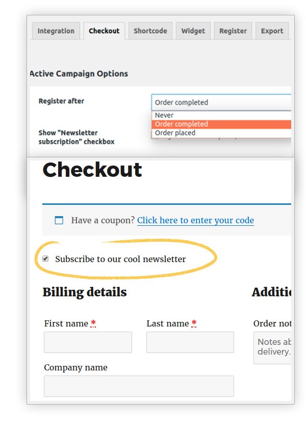 Cliente inscrito na finalização da compra