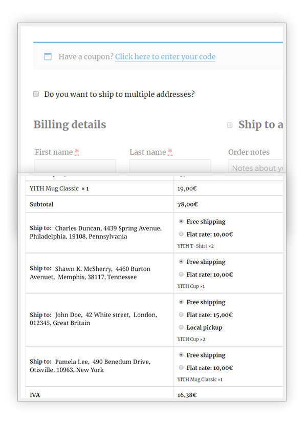 Multiple shipping addresses