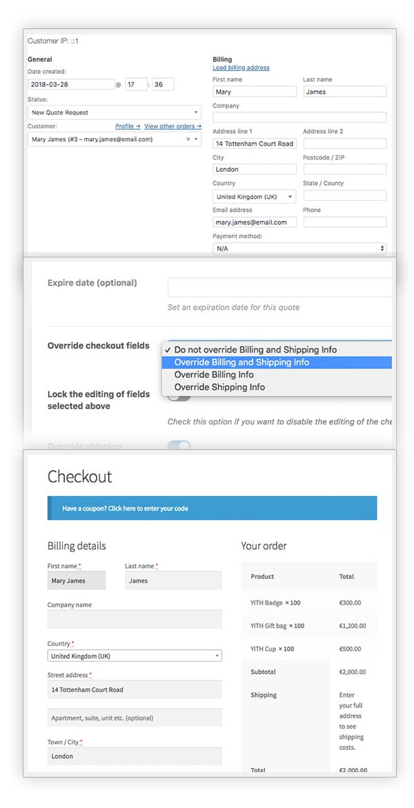 Override checkout fields