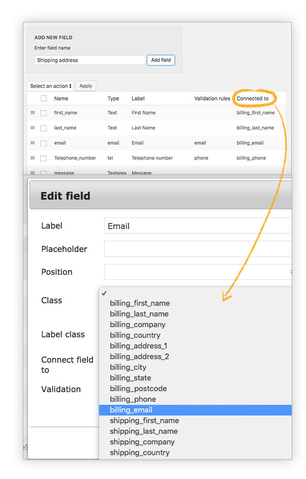 Match checkout fields