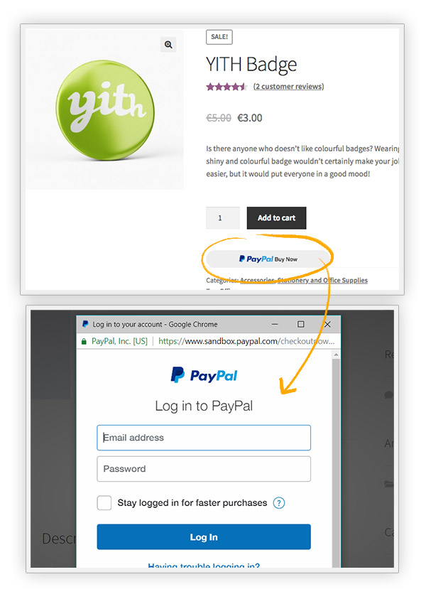 PayPal on product page