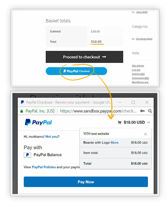 PayPal on cart page