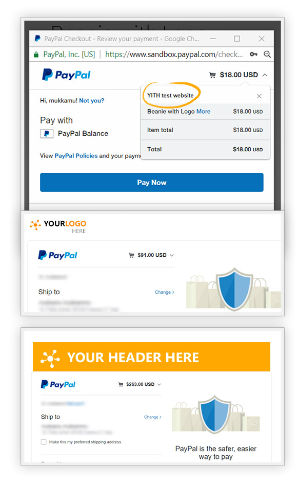 Logo and header on PayPal account