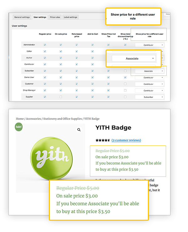 Price for different user role