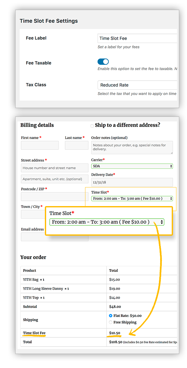 Time slot fee tax