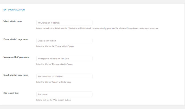 Wishlist page options (4/8) - Text customization