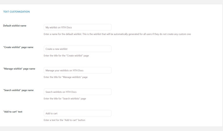 Wishlist page options (4/8) - Text customization - download yith woocommerce wishlist premium 3.0.20 nulled free extension plugin with gpl license