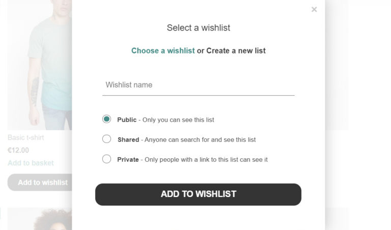 Create a new wishlist (modal window)