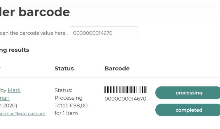 Order barcode shortcode