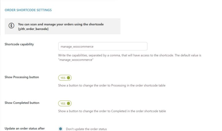 Order shortcode settings