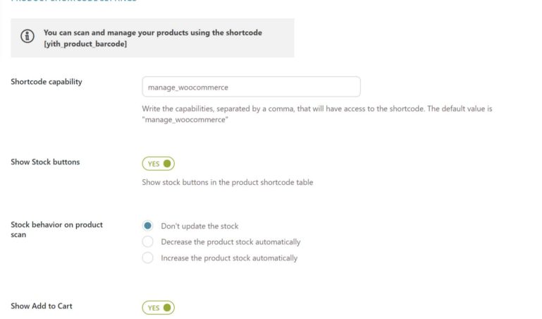 Product shortcode settings
