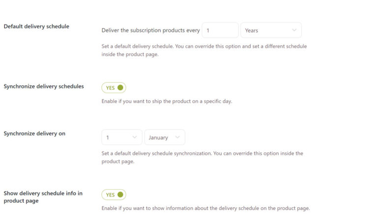 Subscription Delivery schedule settings (2/2)