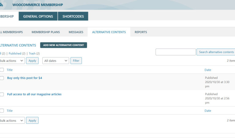 Alternative contents tab