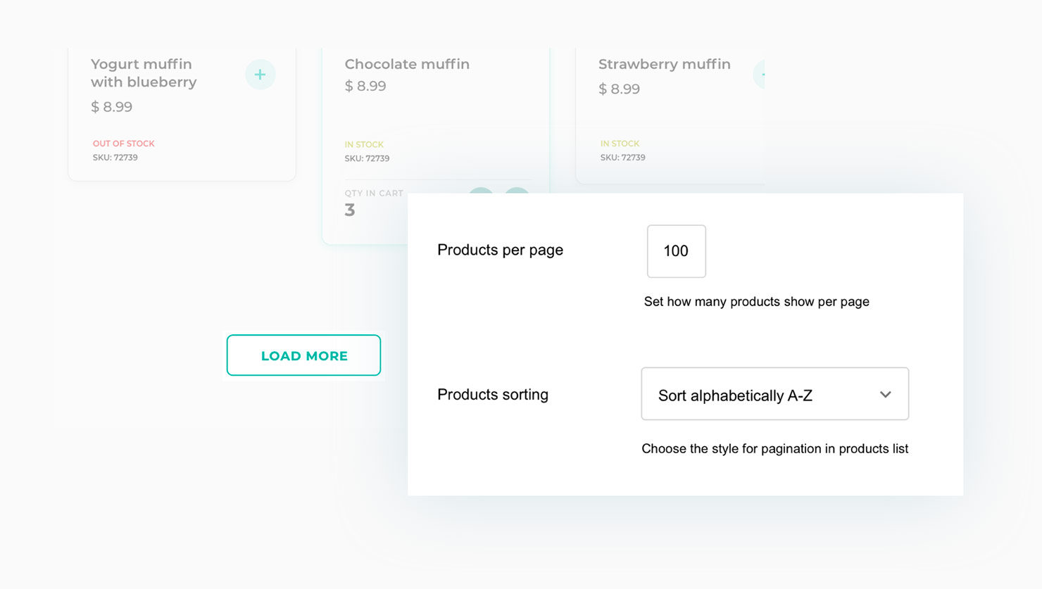 Products per page and sorting