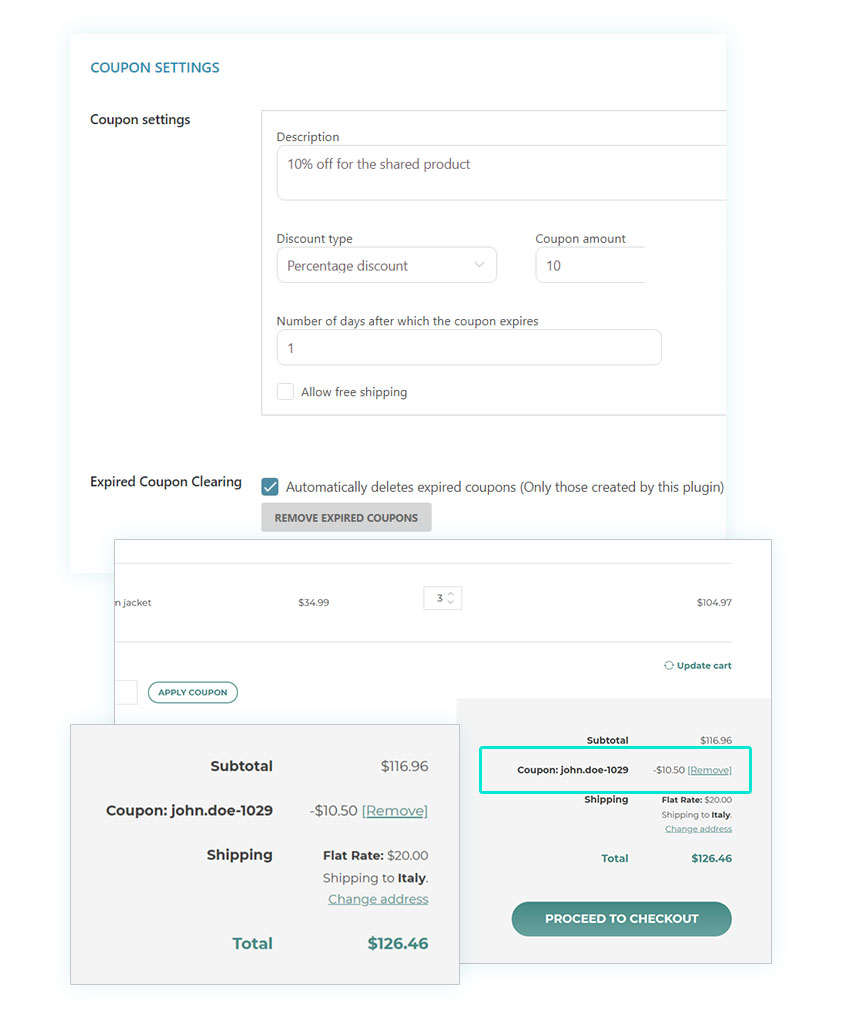 Compartilhar para descontos - configurações de cupom