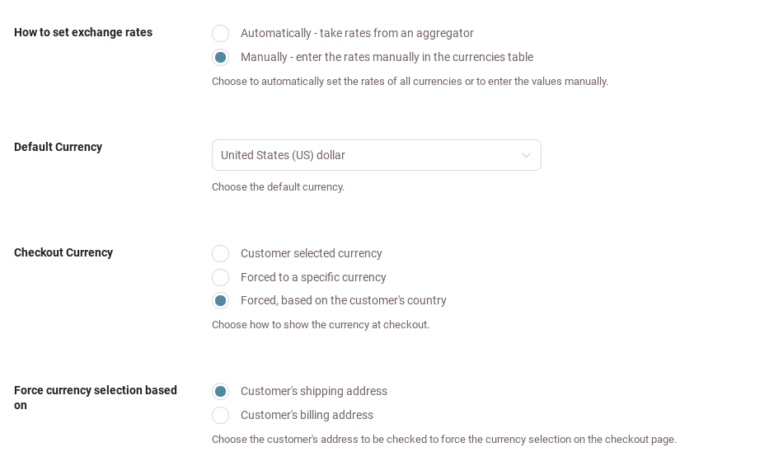 General settings - Manual rates