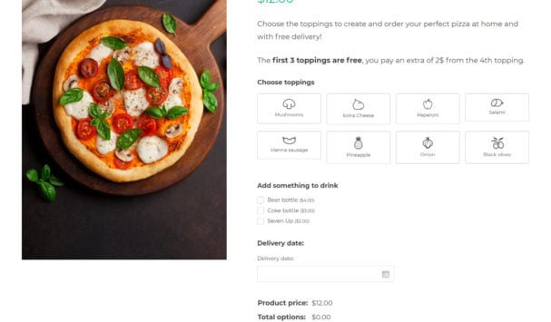 Pizza at home - with image/label (grid layout), checkbox and date options