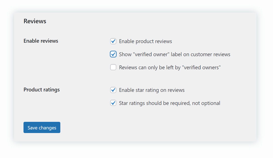 Reviews section in Products tab: enable reviews and product ratings