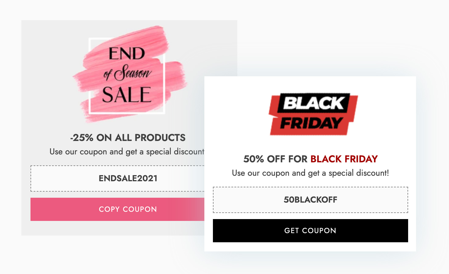 Coupons notifications - Black Friday and End of season sale