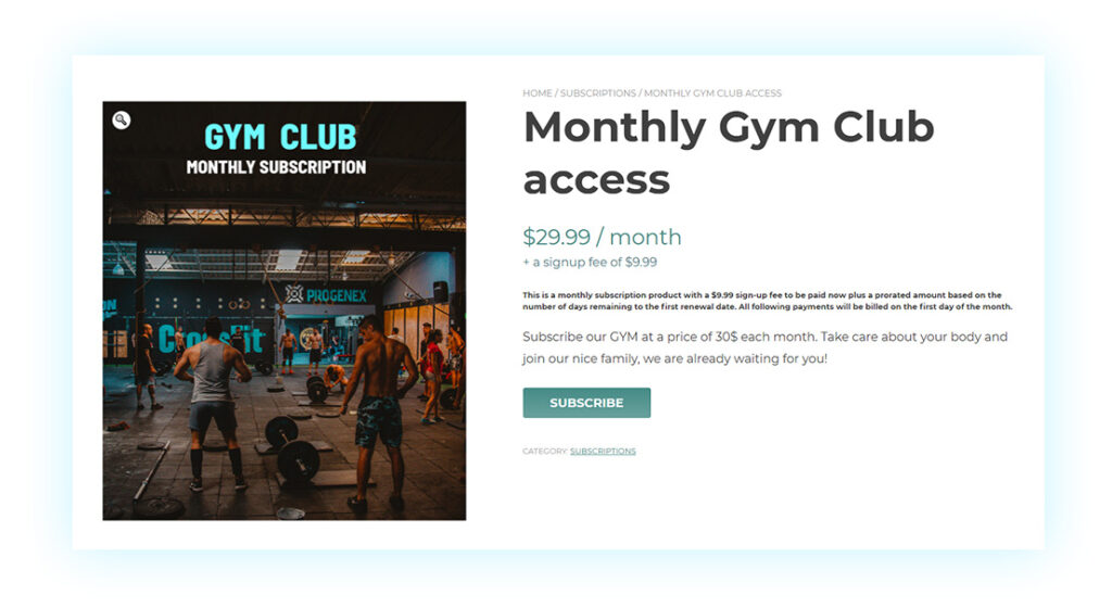 Gym memberships with recurring plan