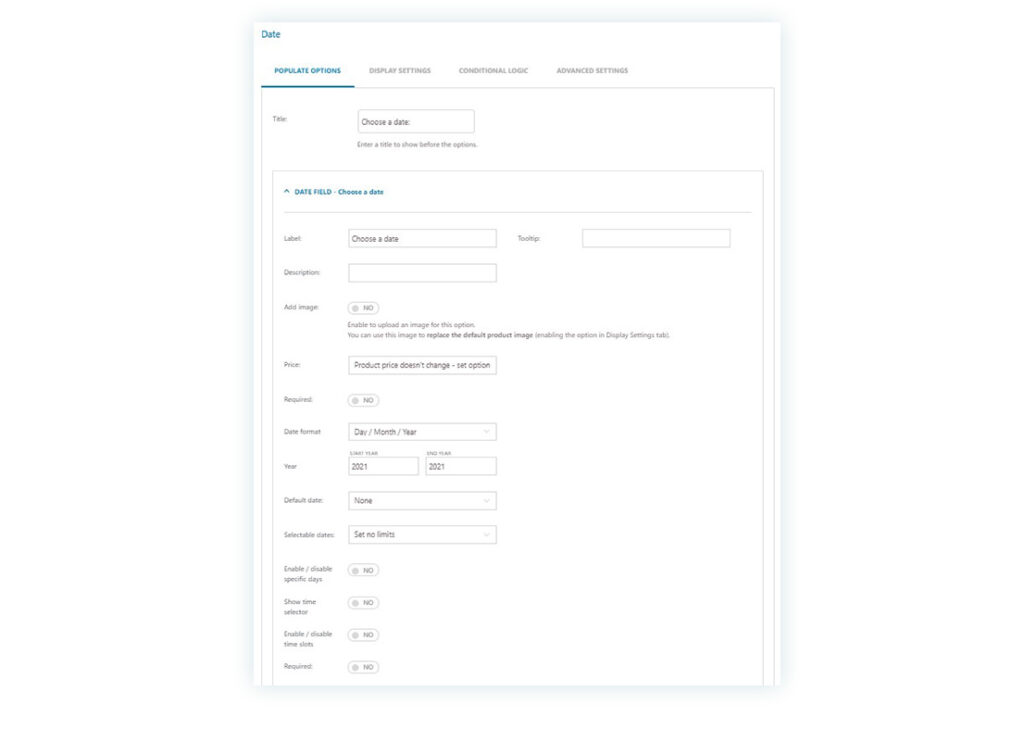 Populate options - date