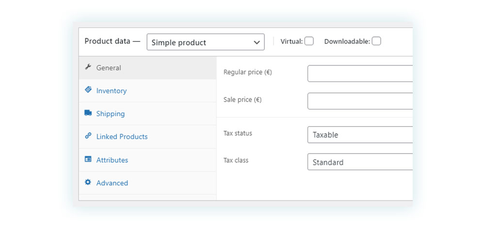 Select 'Simple product' in the Product data