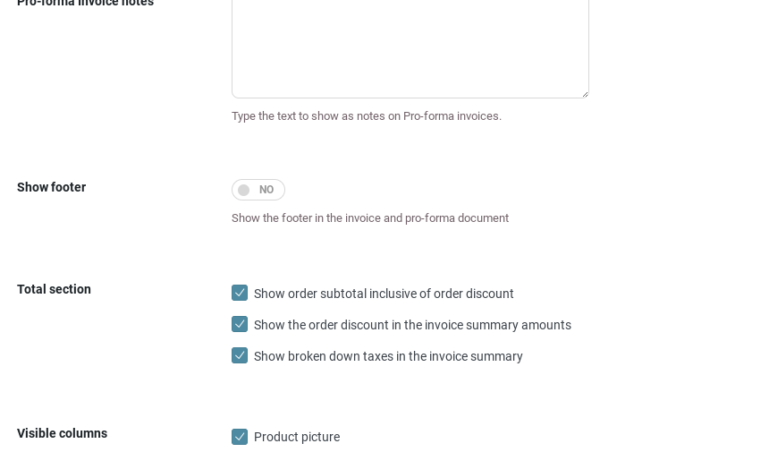Invoice and pro-forma template settings