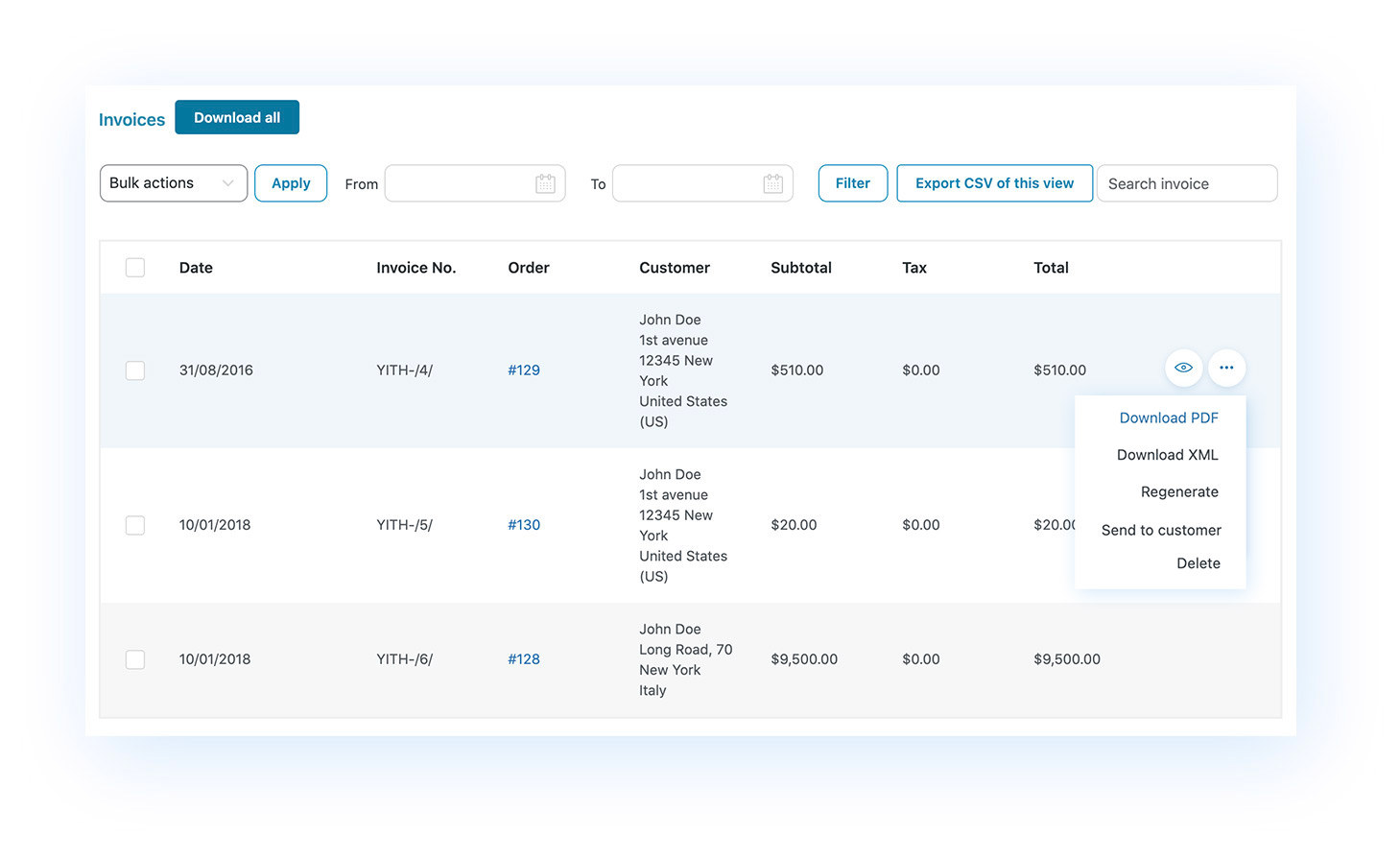 New panel for invoice management