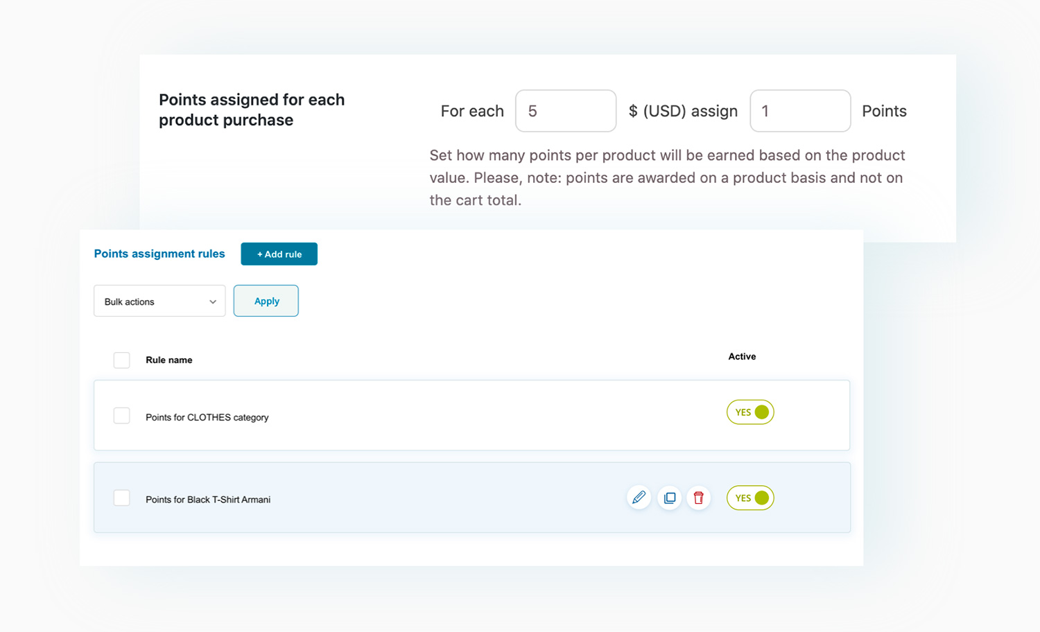 Set different amounts of points by product