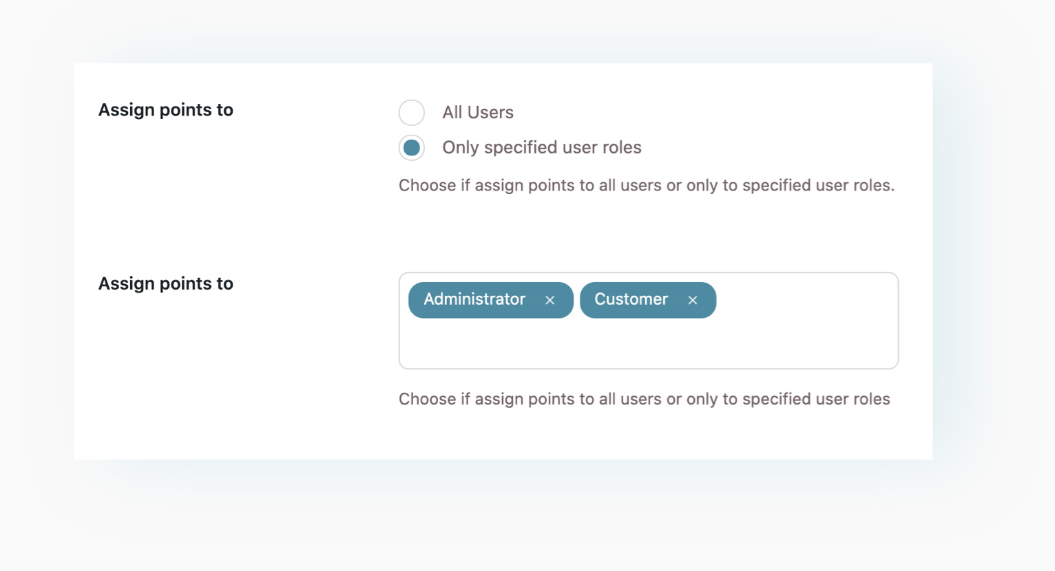 Points by user role