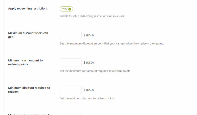 Redeem options - restrictions