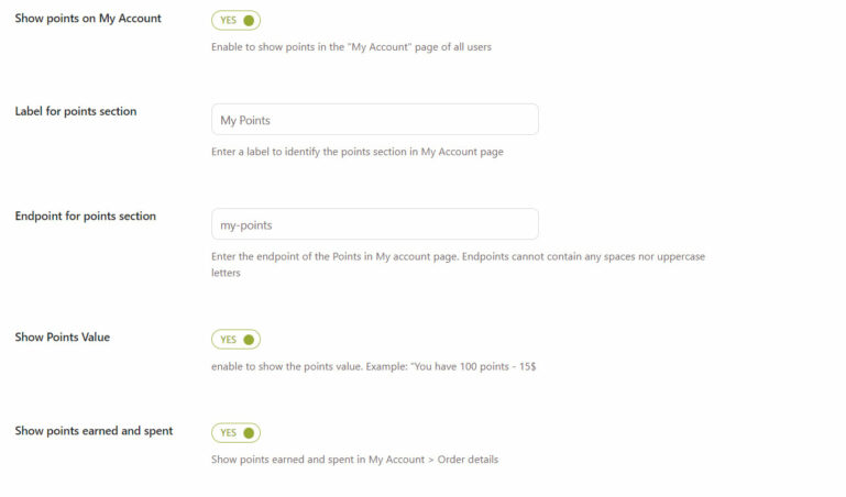 Customization - Points in My Account