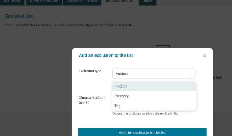 Exclusion list add item 