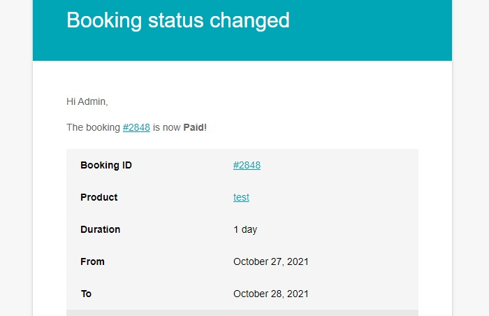 Booking status email