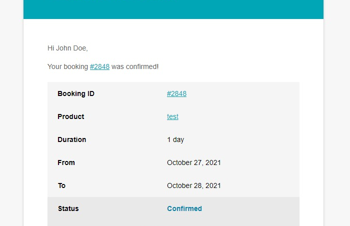 Confirmed booking email