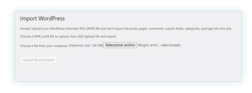 Import WordPres page