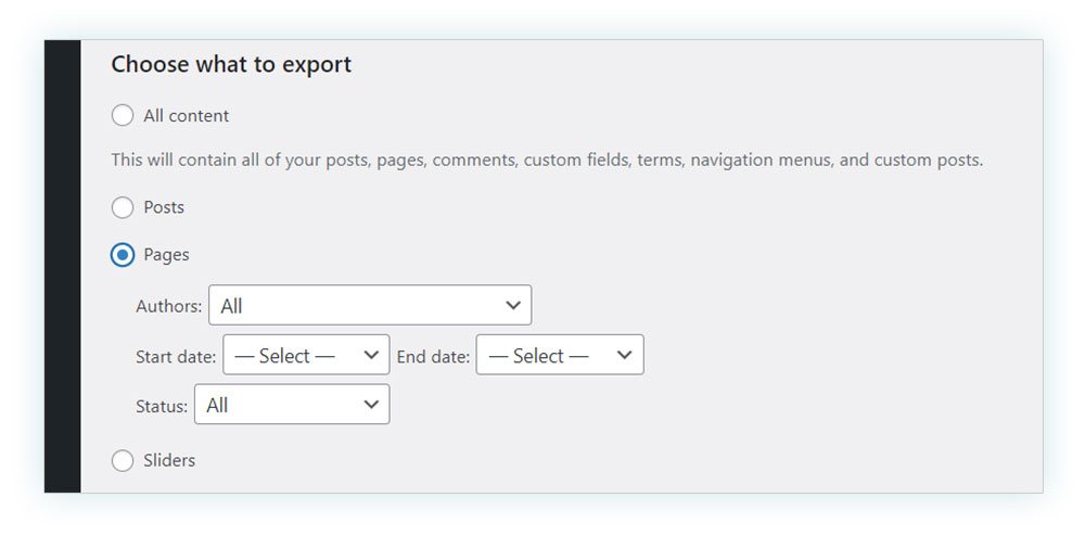 How to export > pages