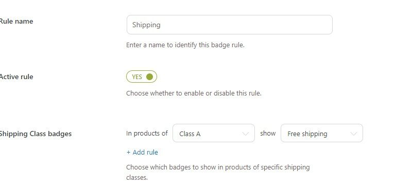Shipping class rule