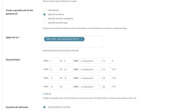 Quantity rule creation