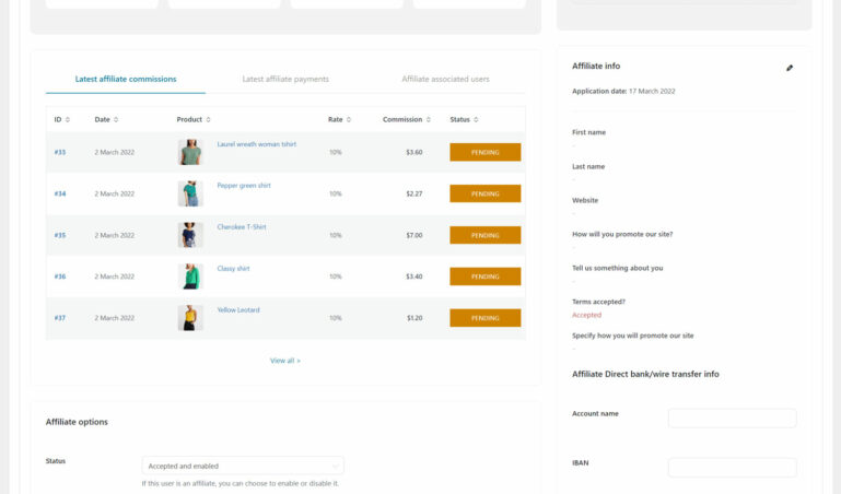 Affiliate's profile