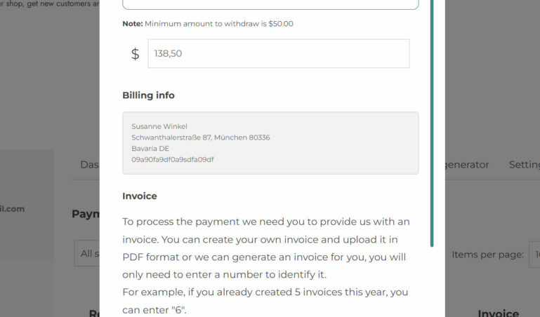 Commissions payment request