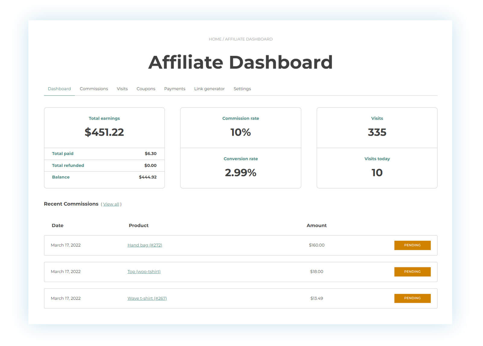 Affiliate Dashboard